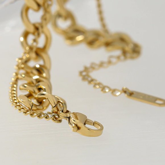 Coupled Curb chunky Necklace 14k gold plating - Picture 7 of 10